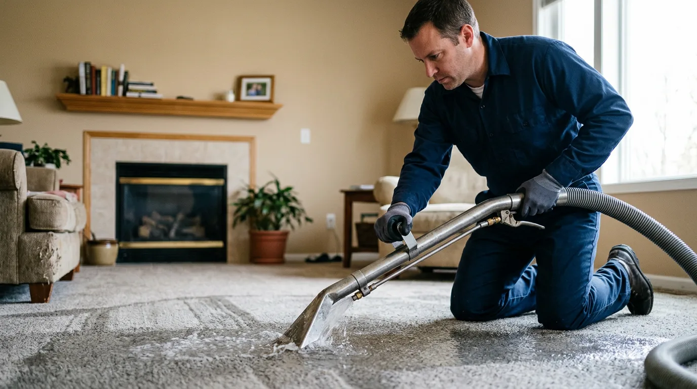 Water damage restoration technician working near Lindsay, CA